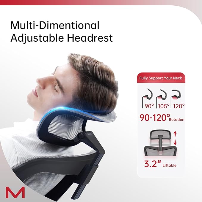 C6 Ergonomic Office Chairs with Adjustable Lumbar,Computer Desk Chair, Home Office Chair with Heardrest, Comfortable Study Chair with Armrest