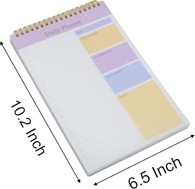 Undated to Do List Notepad Notebook Daily Planner 80 Sheets 6.5'' x 9.8'' Checklist Productivity Organizer for Work Academic Planner (Purple Pink Green)