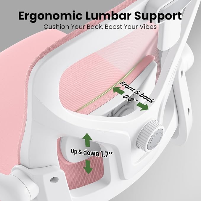 Soohow Ergonomic Office Chair, Office Mesh Desk Chair with Adjustable Lumbar Support Armrests, Comfy Computer Desk Chair with Headrest, for Home and Office, White & Pink
