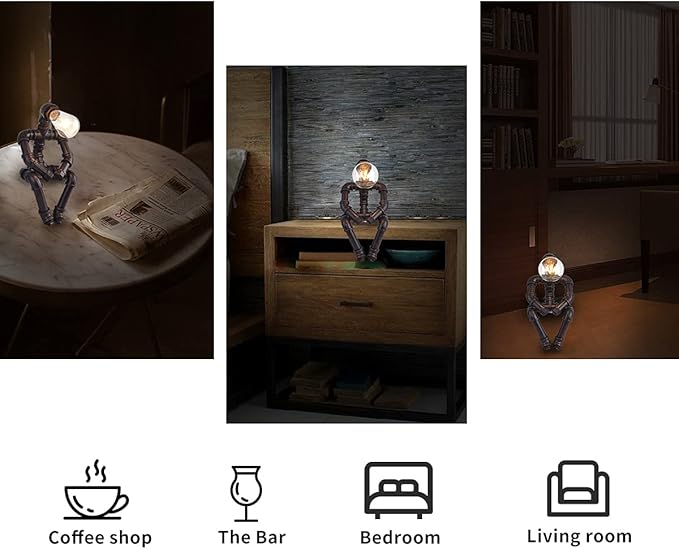 Water Pipe Table Lamp Robot Style- Retro Industrial Table Light- Antique Steampunk Metal Desk Lamp Bedside Lighting Fixture for Office, Reading Kids Room, Cafe Bar (Rust-Style B)