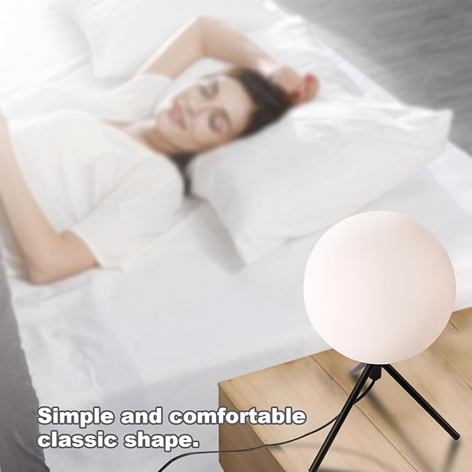 Modern Globe Table Lamp Milk White Glass Table Lamp Small Bedside Lamp Nightstand Lamp with Black Tripod Base Minimalist Ball Reading Desk Lamp for Bedrooom Living Room Office Study Room