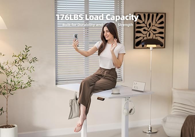 YDN Electric Standing Desk Adjustable Height, 55 x 24 Inches Stand up Desk with Cable Management, Home Office Desks with Splice Board & White Frame, White Top