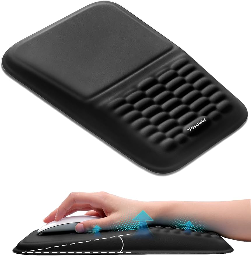 Vaydeer Ergonomic Mouse Pad with Wrist Support – Memory Foam Mousepad with Massage Bulge & Non-Slip PU Base, Relieves Carpal Tunnel Pain, Ideal for Computer, Laptop, Office & Home (11.7×7.6 in, Black)