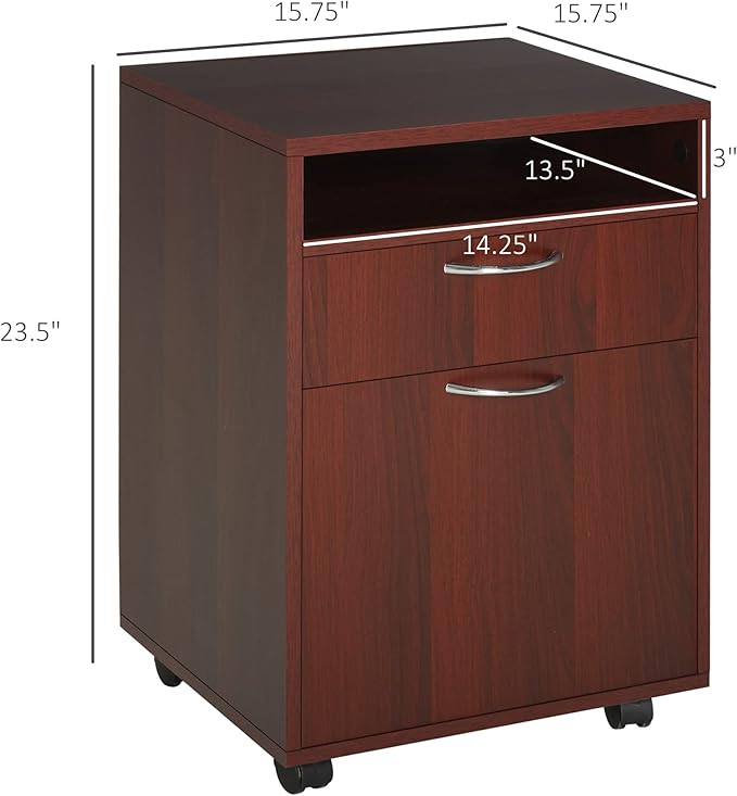 HOMCOM Mobile Storage Cabinet Organizer with Drawer and Cabinet, Printer Stand with Castors, Brown