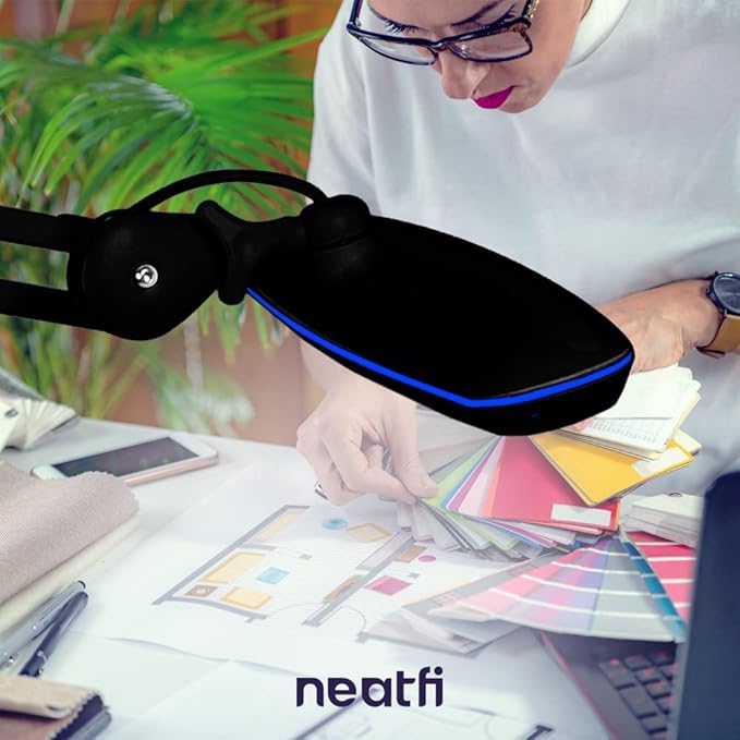 Neatfi XL 2,200 Lumens LED Desk Lamp, 23 Inches 24W, Adjustable Arm, Dimmable, Eye Caring, Nail Light for Home, Office, Study Lamp (Non-CCT with Clamp, Black)