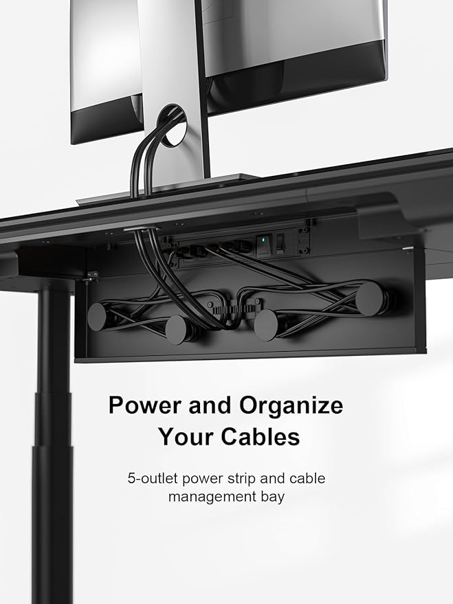 Smart Executive Electric Standing Desk, Wireless Charging, with Storage Drawer, Hidden Power Strip, Galaxy Glass