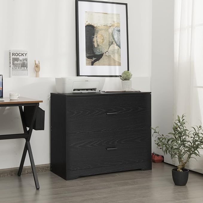 Giantex Office File Cabinet 2 Drawer - Lateral Filing Cabinet w/Anti-Toppling Device, Hanging Bars, Home Office Furniture for Hanging File Folders A4/Letter/Legal Size, File Storage Cabinet (Black)