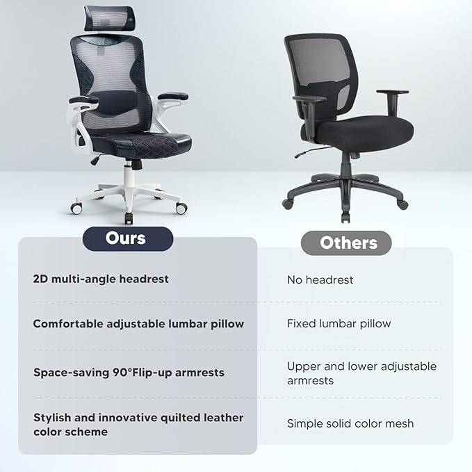 SEATZONE Ergonomic Office Chair,High Back Mesh Office Chair with Adjustable Headrest and Lumbar Support,Swivel Work Task Chair with Wheels,Black