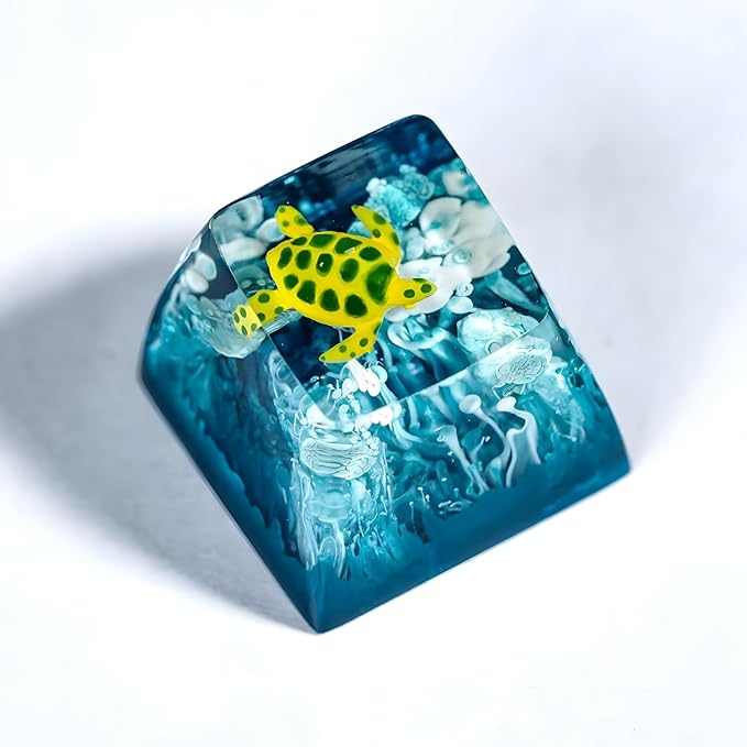 Sea Turtle Artisan Keycap Light Blue Ocean R1 SA Profile Custom Sea Creatures Keycaps 1U ESC Handmade Gaming Resin Key Cap Cherry MX Switch Compatible Mechanical Keyboard Turtle Lover Gift