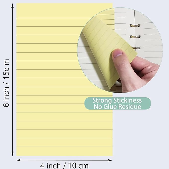 24 Pack Lined Sticky Notes 4X6 in Self Sticky Note Pads Colorful Post Stickies for Office, Home, School, Meeting, 50 Sheets/pad, Yellow