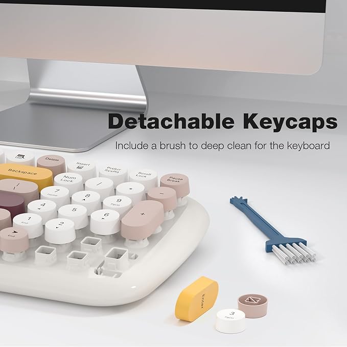 Wireless Keyboard and Mouse Combo - GEEZER Pale Milkwhite Colorful Round Keycap Keyboard 100 Keys - USB 2.4G Receiver Plug Play Typewriter Keyboards for Windows, PC, Laptop, Desktop