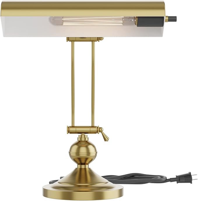 Home Intuition Classic Antique Retro Adjustable Leaning Piano Lamp Banker Desk Light (Brushed Brass)