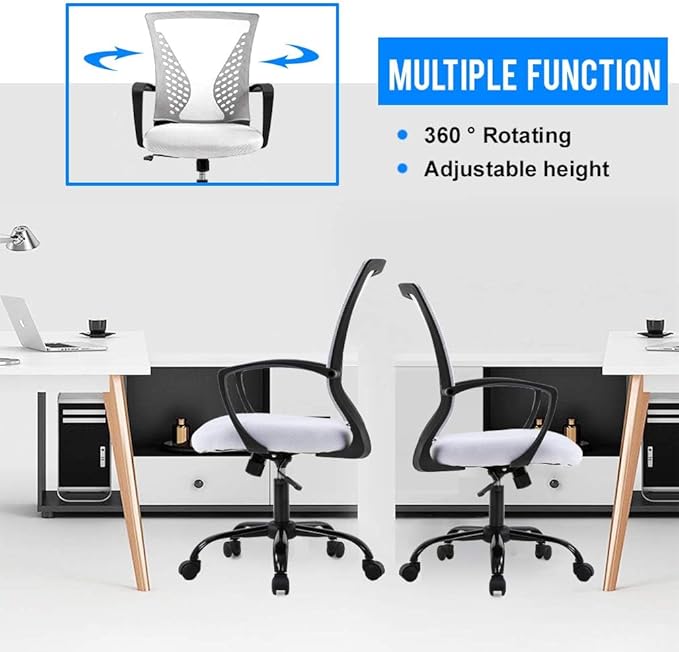 Mesh Office Chair Ergonomic Desk Chair Computer Chair with Lumbar Support Armrest Rolling Swivel Task Mid Back Adjustable Chair for Women Adults, White