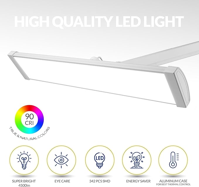 Ultra Bright 4500 Lumens Powerful Professional Eye Care LED Desk Lamp - Brightness Adjustable, Modern Task Light for Home, Beauty, Crafting, Office, Workbench (Daylight, Dimming, White)