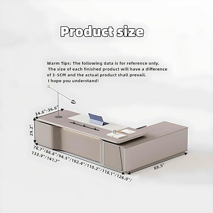 L-Shaped Executive Desk: Solid Wood Office Desk with Storage Drawers & Integrated Cable Organizer, Easy Assembly (86.6")