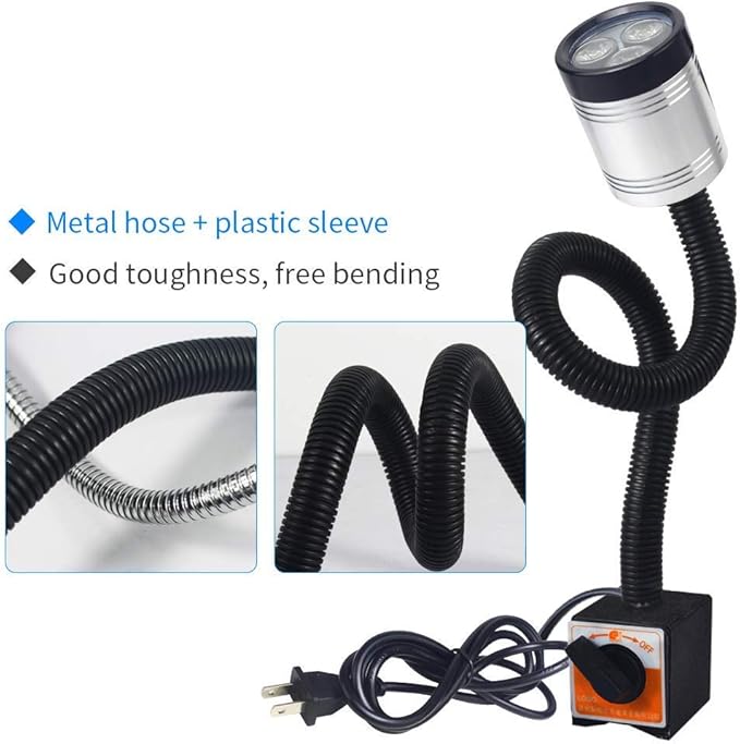 Magnetic Light, Led Machine Light, Magnetic Gooseneck Work Light 900 Lumens 120 Volt IP66 Water Proof Lamp for Machine Tools Lathe Milling Drill Press Industrial Workbench Lighting