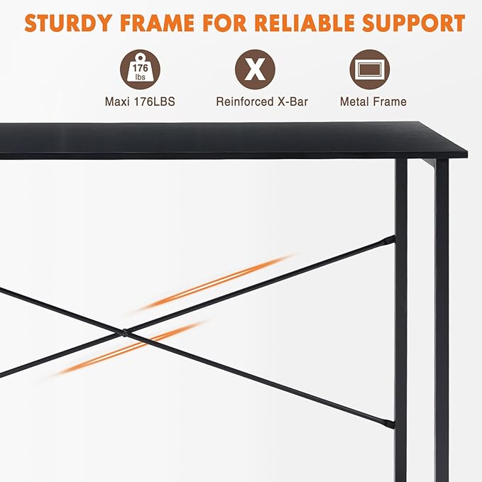Sweetcrispy Computer Office Desk 44 Inch Small Kids Student Study Gaming Writing Work Modern Simple PC Table for Bedroom, Home - Black
