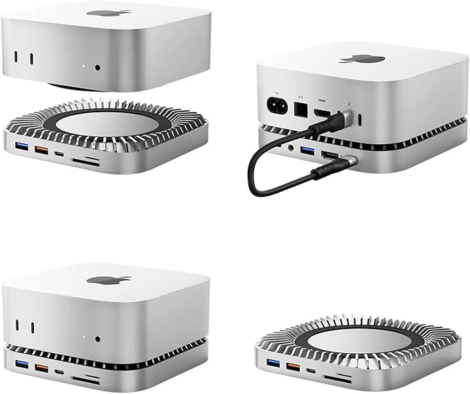 Mac mini M4 Dock, USB C Hub Aluminum Mac mini Stand and HDMI Hub for M4 and Pro 2024 with M.2 NVMe/SATA SSD Enclosure, 4K60Hz HDMI,10G USB A/C, 5G USB A*2, Charge, SD/TF, Audio
