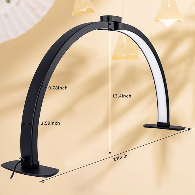 Half Moon Light for Nail Desk,29In Half Moon Lamp with Phone Holder,3000-6000K Nail Lamp Perfect LED Machine Light for Table (Black)