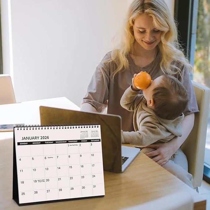 SKYDUE Desk Calendar 2025-2026, Jul 2025 to Dec 2026, 18 Months Small Desk Calendar with Planner Stickers, 10" x 8" Desktop Calendar Planner, Black