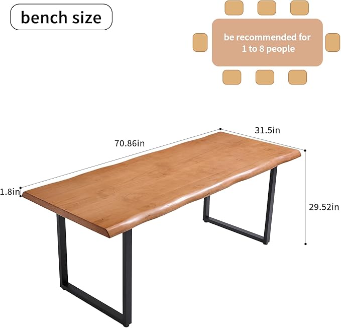 Stylish Solid Wood Office Desk with Sturdy Metal Base - Durable Executive Computer Desk or Dining Table in Multiple Sizes - Perfect for Home Office and Work Environments(Tan70.87in)