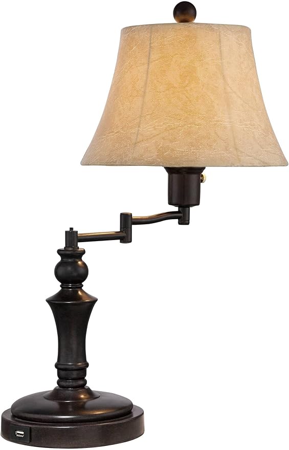Regency Hill Corey 21 3/4" High Small Farmhouse Rustic Traditional Desk Lamps Set of 2 USB Port with Socket Swing Arm Brown Bronze Finish Metal Shade Home Office Living Room Charging Bedroom Bedside