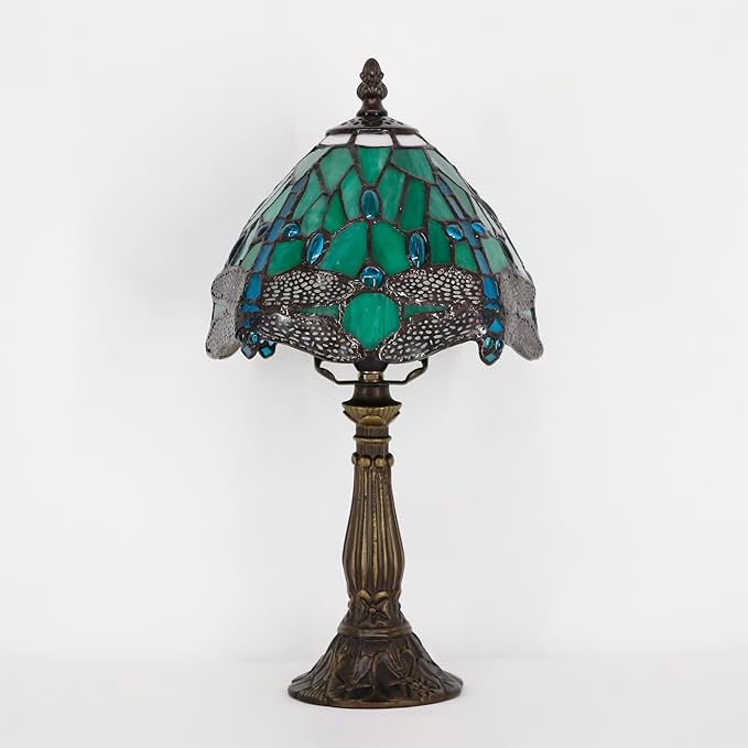 Tiffany Lamp Touch Control Table Lamp Green Stained Glass Desk Lamp 8X8X14.5 Inches Dragonfly Style Reading Light