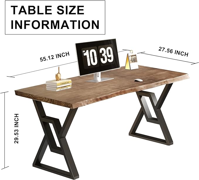 Rustic Brown 55-inch Solid Wood Computer Desk - Modern Gaming Workbench for Home Office, Modern Simple Design, Ideal for Study, Writing, Dining