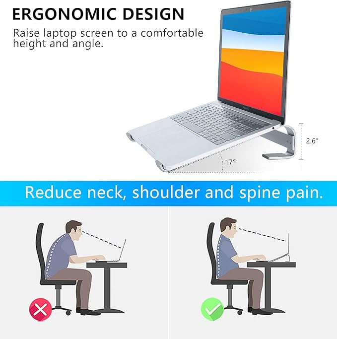 Laptop Stand for Desk, Ergonomic Aluminum Laptop Riser, Ventilated Notebook Stand Compatible with MacBook Air Pro, Dell XPS, HP, More 11-17.3 Inches Work from Home