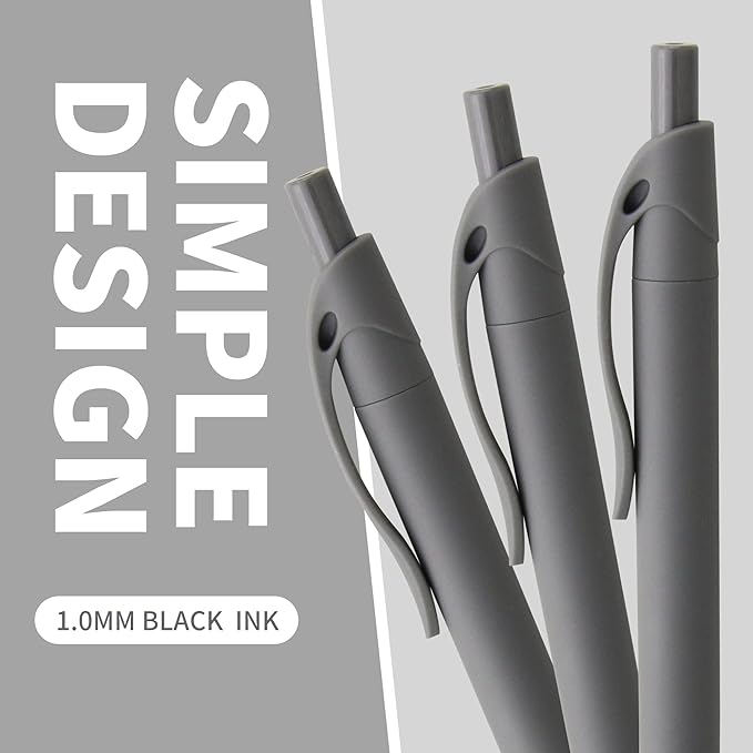 deegtran Pens Bulk, 50 Pack No Bleed Grey Barrel Black Ink Click Pens, Wholesale Retractable Ballpoint Pens, Pen Medium Point, Smooth black Ink Pen, 1.0MM