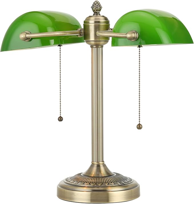 Newrays Glass Bankers Desk Lamp with Pull Chain Switch Plug in Fixture (Green-2L, Classic)