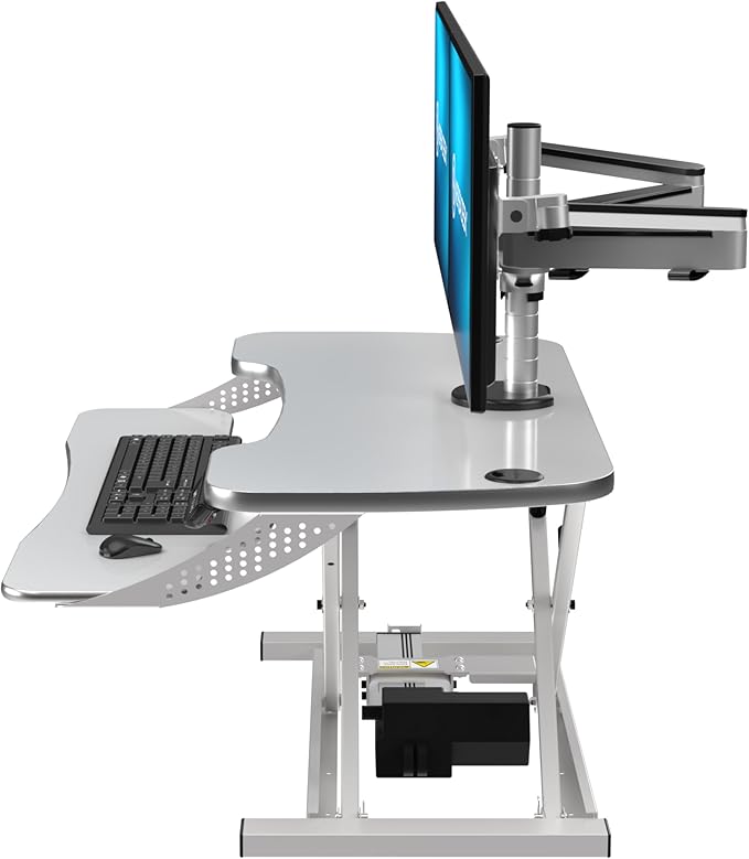 VERSADESK® PowerPro™ Elite 36” x 24" – App Controlled Electric Standing Desk Converter w/USB Charging Port. Raises up to 20”. Fully Assembled – Includes LED Lights. Supports 80 lbs. – White