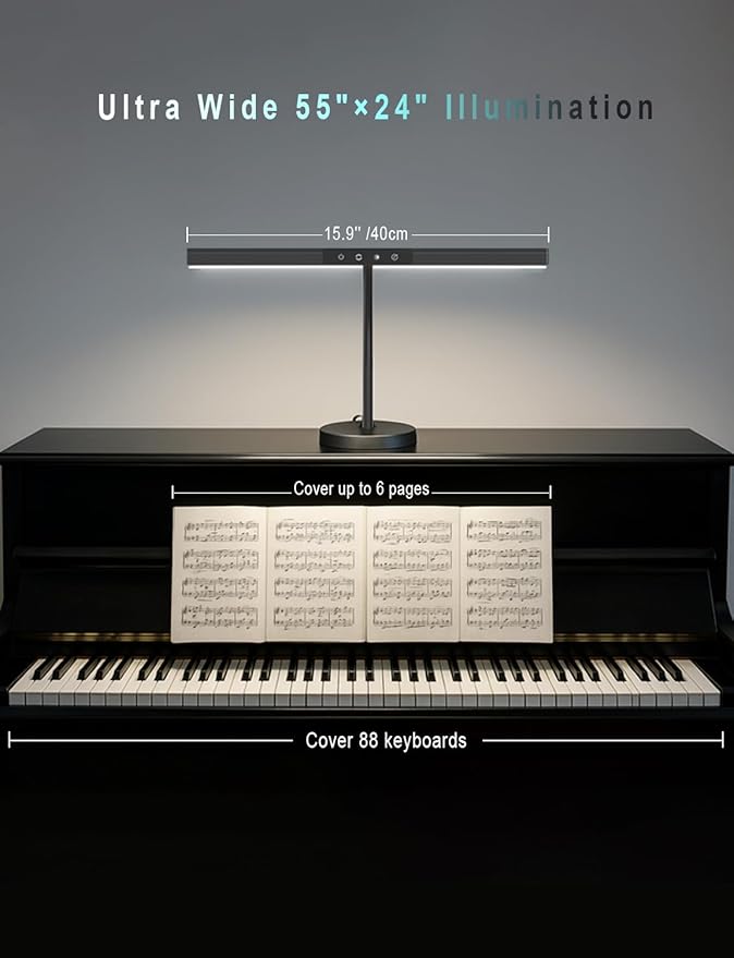 Piano Light for Upright Piano,Wide Illumination Covering Music Sheet 88 Key LED Piano Lamp for Grand/Digital Pianos,Dimmable Desk Lamp 3 Color Modes,Gooseneck,Timer,Eye Care Music Stand Light Black