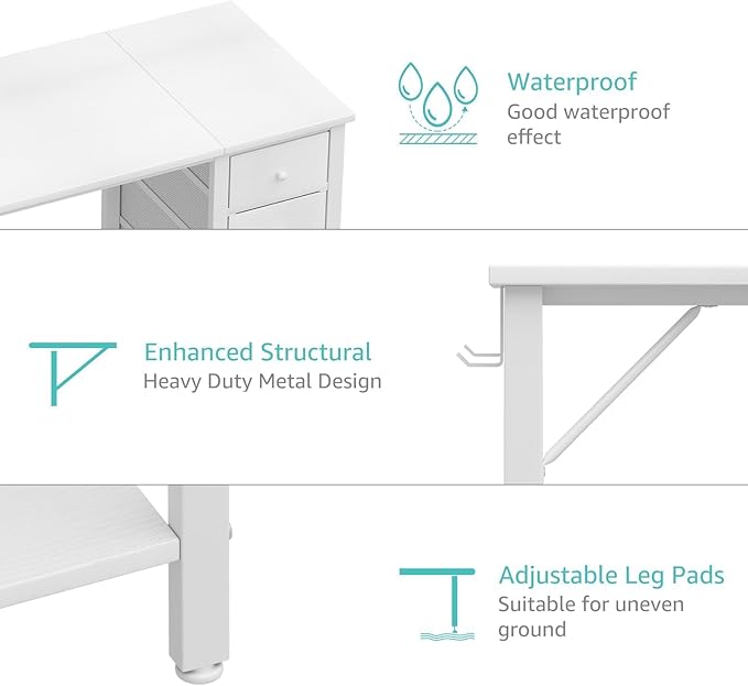 Lufeiya White Desk with Drawers & Storage Shelves, 47 Inch Study Work Writing Desk for Home Office Bedroom, Simple Modern Cute PC Computer Desks Table, White