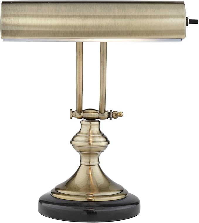 Regency Hill Serenity 12" High Small Traditional Piano Desk Lamps Set of 2 Adjustable Gold Antique Brass Finish Metal Shade Home Office Living Room Bedroom Bedside Nightstand House Reading Kitchen