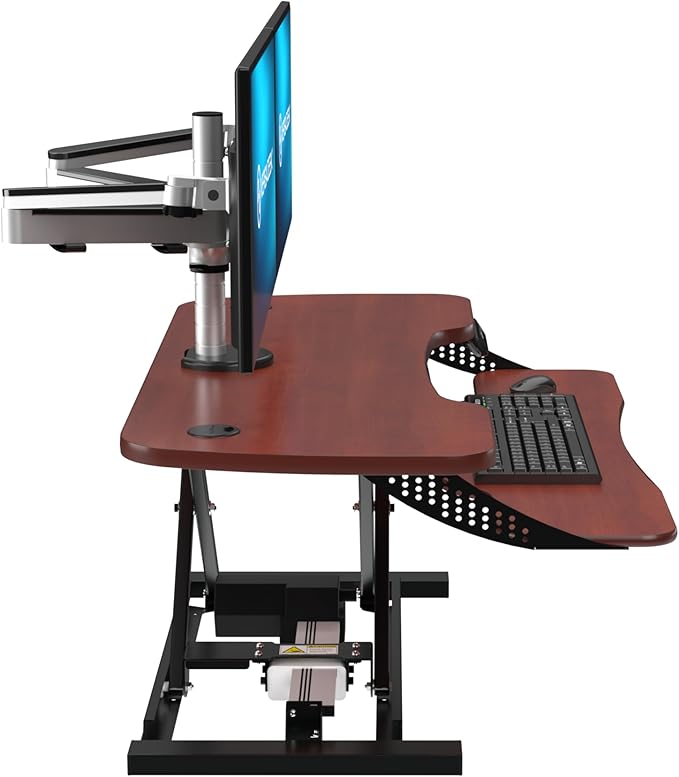 VERSADESK® PowerPro™ Elite 40” x 24" – App Controlled Electric Standing Desk Converter w/USB Charging Port. Raises up to 20”. Fully Assembled – Includes LED Lights. Supports 80 lbs. – Cherry