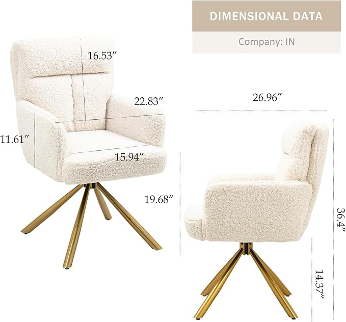 Teddy Office Desk Chair No Wheels, Modern Vanity Chair with Gold Legs, Boucle Accent Chair, Wide Seat Computer Task Reading Armchair for Home Office (Beige)