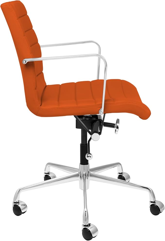 Laura Davidson Furniture SOHO II Ribbed Office Chair - Mid Back Desk Chair, Ergonomically Designed with Arm Rest & Swivel, Made of Faux Leather, Orange, Computer Chair