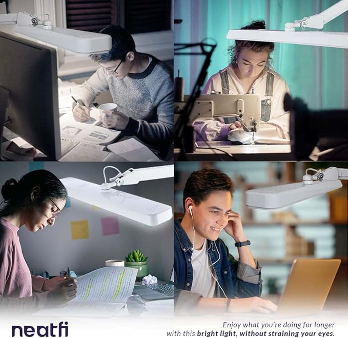 Neatfi XL 2,500 Lumens LED Task Lamp, 22 Inches Wide, 30W, 162 Pcs SMD LED, Eye-Caring, Desk Light with Clamp for Home, Office, and Study Room (Non-CCT, White)