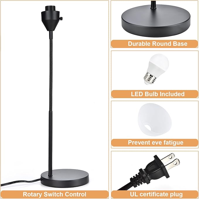 LED Desk Lamp for Home Office, 3 Levels Dimmable Reading Light, Flexible Gooseneck Table Lamp for Bedside Office, Rotary Switch Control, Desk Lamp for College Dorm Study Lamp, Bulb Included, Black