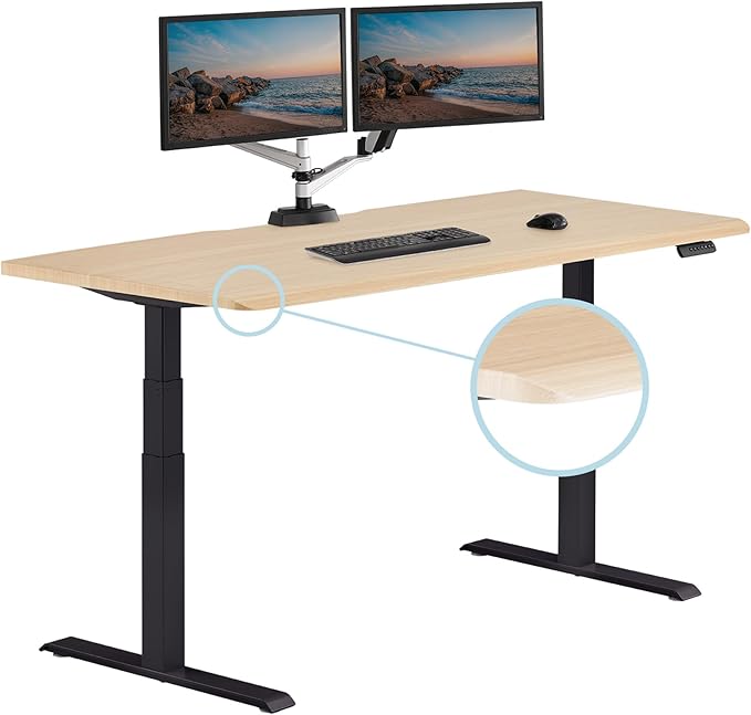 Vari ComfortEdge 72x30 Inch Adjustable Electric Standing Desk – Sit Stand VariDesk with Memory Presets, Sloped Edge, 180 LB Capacity + Tool-Free Assembly (Light Wood)