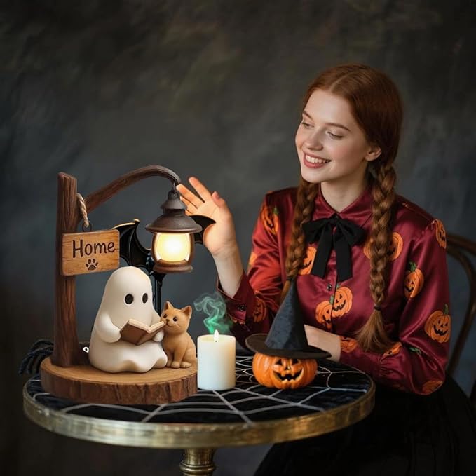 New 3D Resin Cat Ghost Reading Light Bo,Halloween Decoration Room Decoration, Suitable for Family,School, Party Gifts