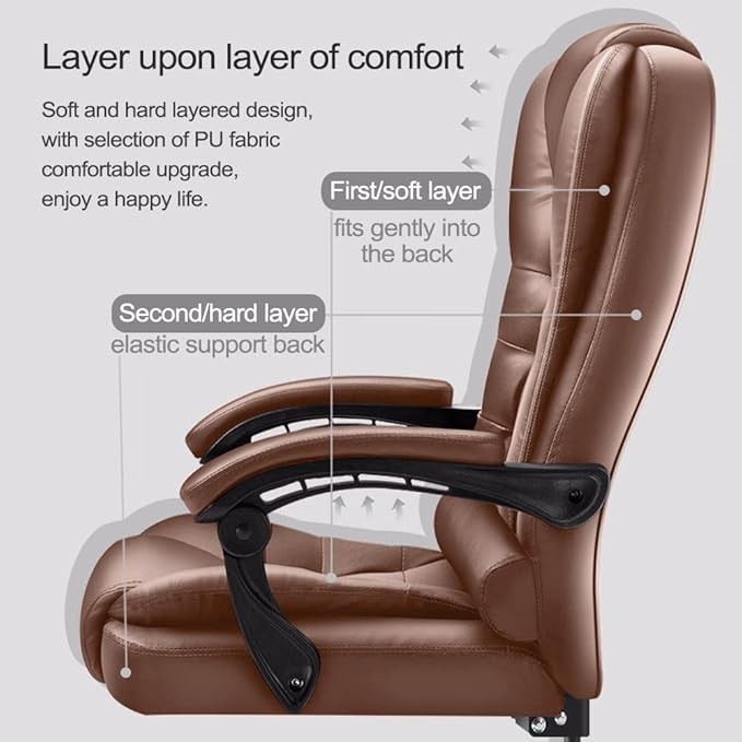 Office Chair Big and Tall Executive Desk Chair with Foot Rest, Ergonomic Leather Office Chairs High Back Computer Gaming Chair for Home Office, Brown