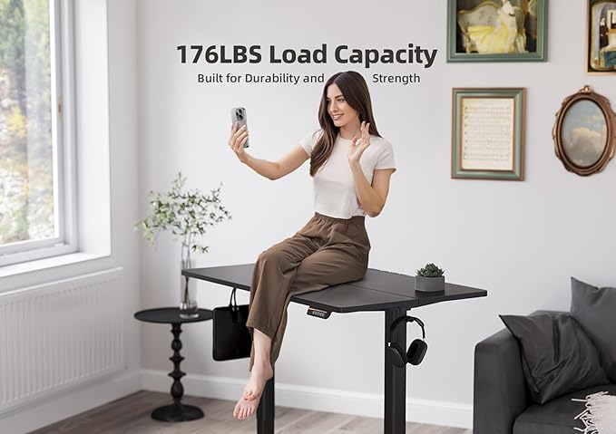 YDN Electric Standing Desk Adjustable Height, 40 x 24 Inches Stand up Desk with Cable Management, Home Office Desks with Splice Board & Black Frame, Black Top