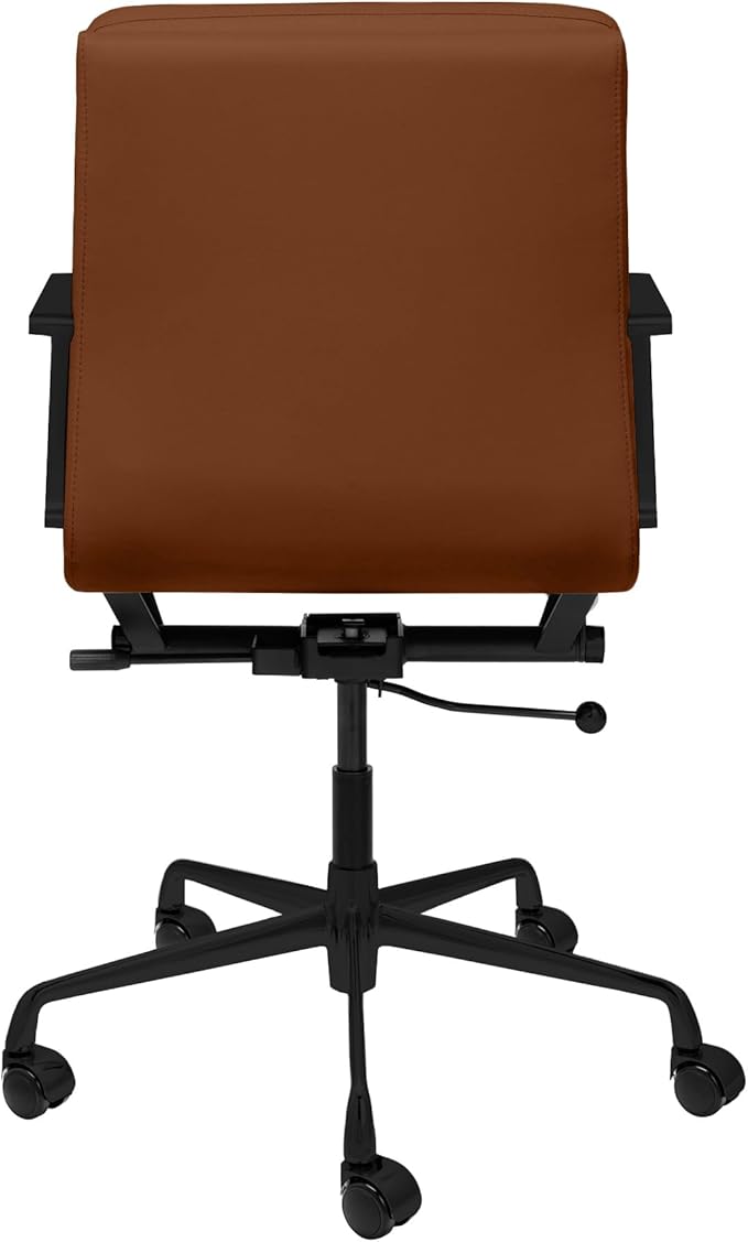 Laura Davidson Furniture SOHO II Ribbed Office Chair - Mid Back Desk Chair, Ergonomically Designed with Arm Rest & Swivel, Made of Faux Leather, Brown with Black Frame, Computer Chair