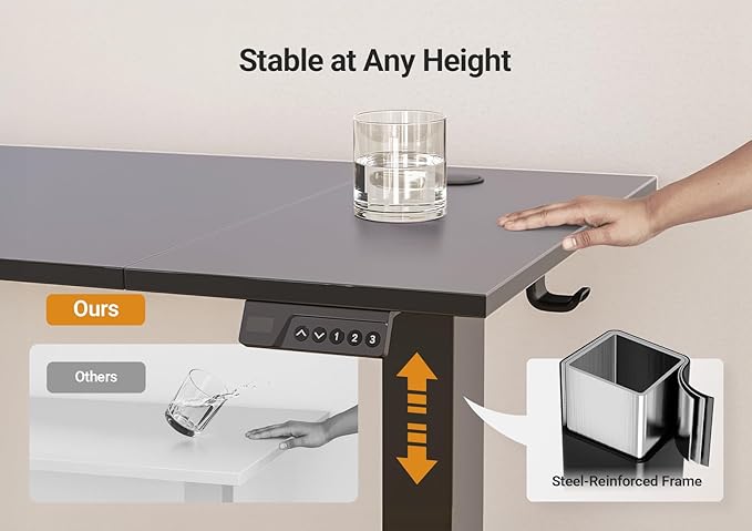 Seang Electric Standing Desk Adjustable Height, 40 x 24 Inch Stand up Desks, 3 Memory Presets & Cable Management Sit Stand Desk for Home Office Computer Workstation, Black Frame/Black Top