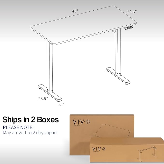 VIVO Electric 43 x 24 in Standing Desk, Memory Height Adjustment, 1B Series, One-Piece White Top, Gray Frame, DESK-KIT-1G4W