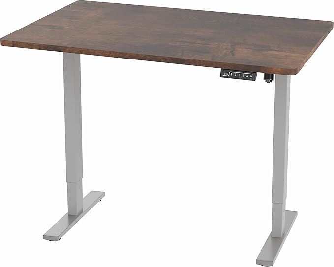 VIVO Electric 48 x 30 in Rustic Standing Desk, Memory Height Adjustment, 1B Series, One-Piece Vintage Brown Top, Gray Frame, DESK-KIT-1G5N