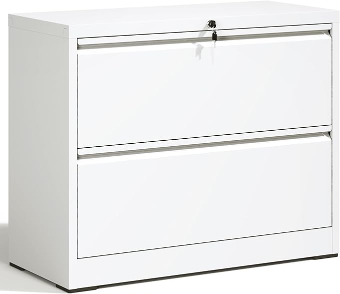 2 Drawer Lateral File Cabinet with Lock Heavy Duty Large Metal Filing Cabinets Home Office White Locking Cabinets Wide Steel Cabinet for Legal/Letter Size,Assembly Required