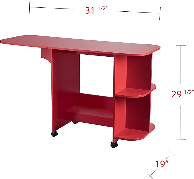 SEI FURNITURE Southern Enterprises Expandable Rolling Sewing Station Craft Table, Red